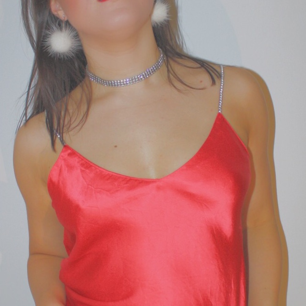 VINTAGE RED SATIN RHINESTONE TANK